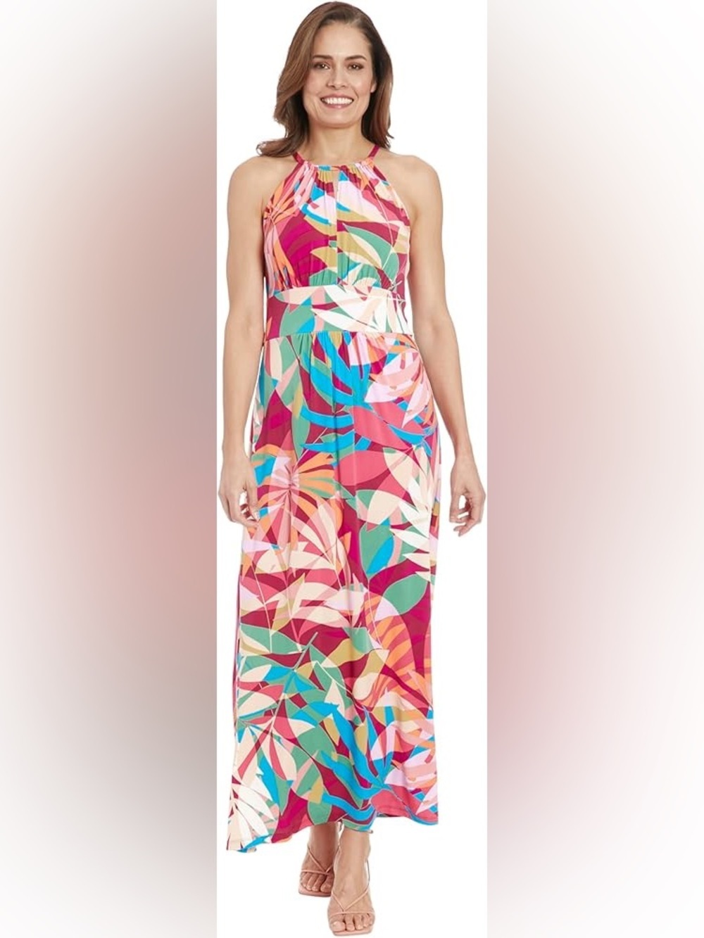 London Times Multicolor Tropical Halter Morris Maxi